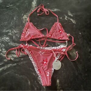 More to come red gingham bikini top L bottoms M